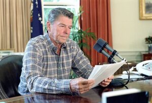 9/17/1982 President Reagan during his Saturday Radio Address in the Oval Office